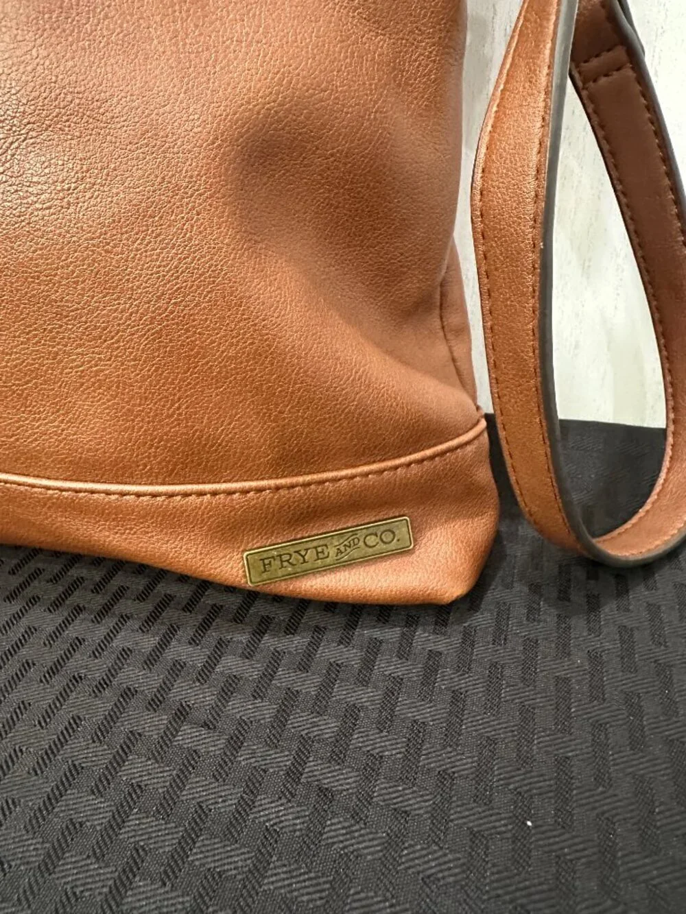 Frye and Co. Cognac Brown Faux Leather Tote Satchel Bag